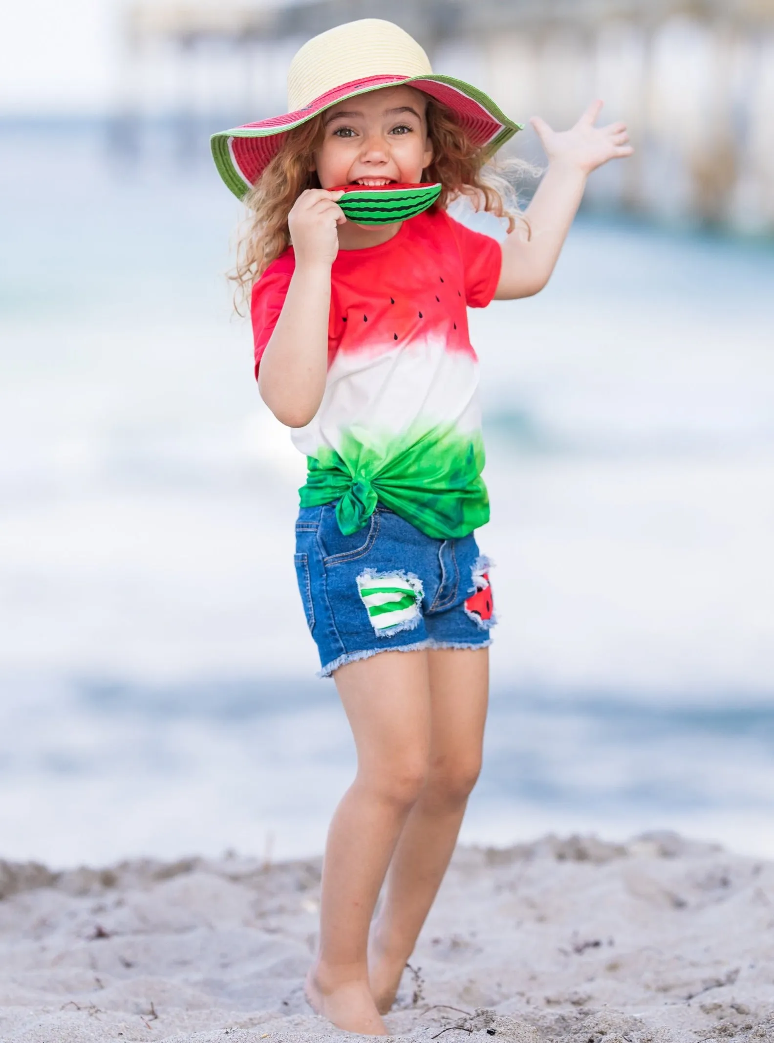 More Watermelon Please Patched Denim Shorts Set