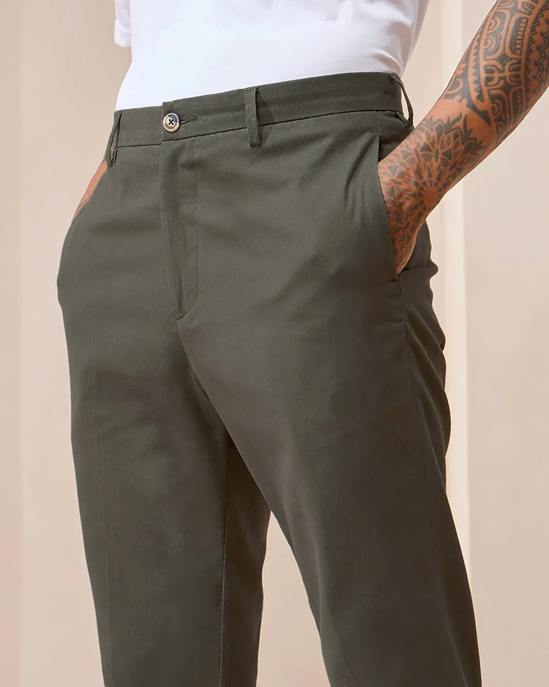 Moss Comfort Fit Cotton Chinos