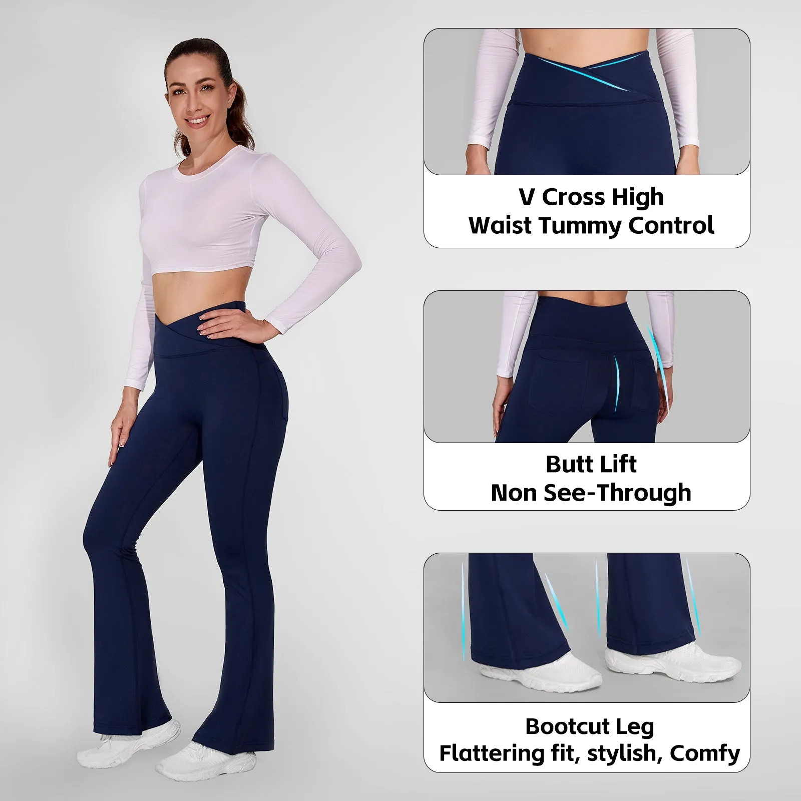 MOTEEPI Flare Leggings with Pockets High Waist Yoga Pants Crossover Bootcut Yoga Pants Stretchy