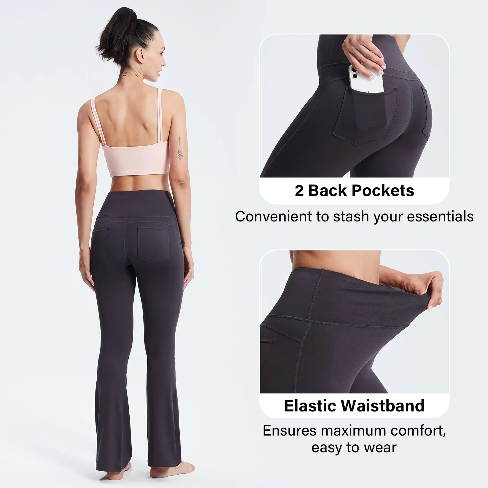 MOTEEPI Flare Leggings with Pockets High Waist Yoga Pants Crossover Bootcut Yoga Pants Stretchy