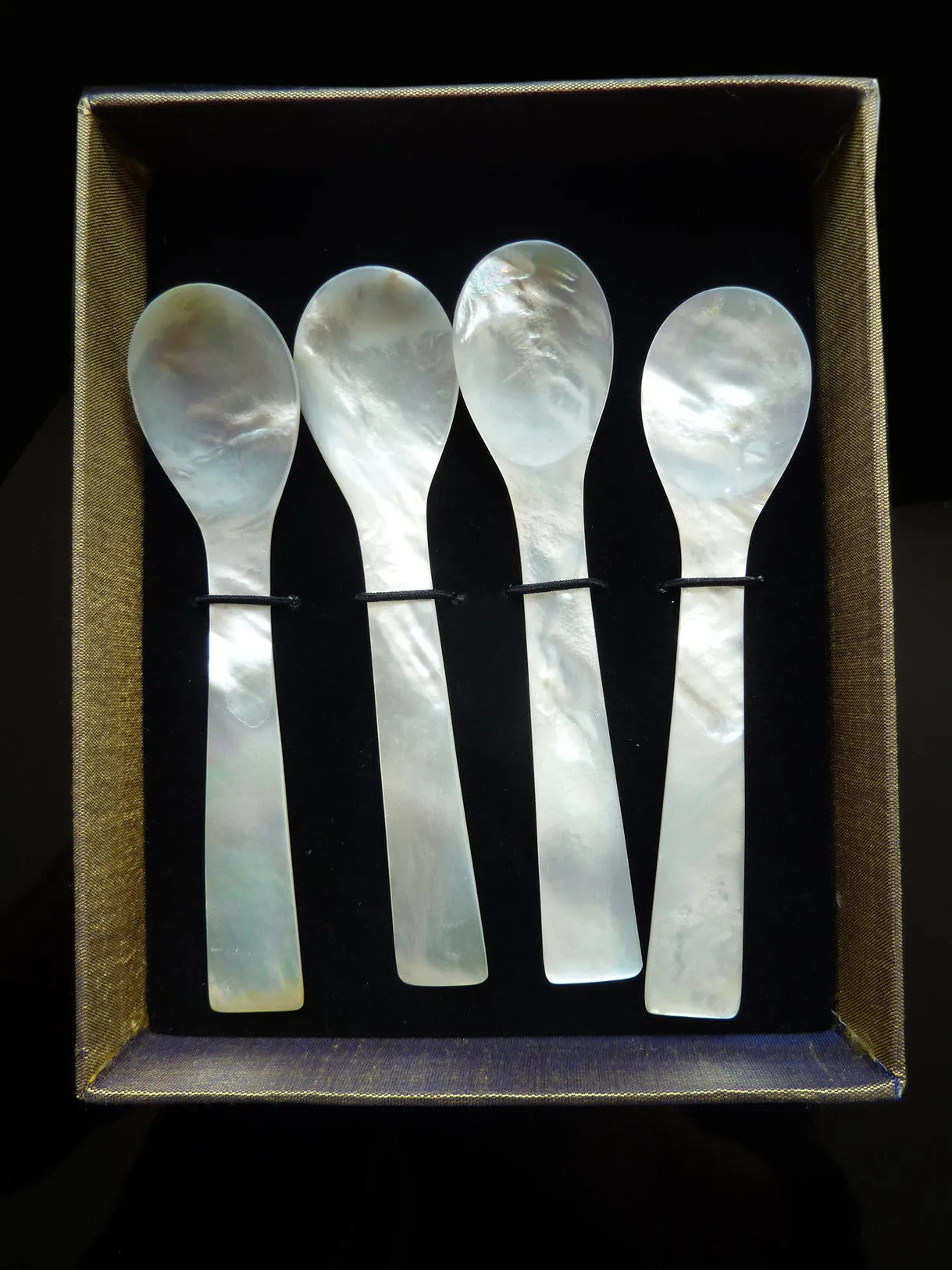 Mother Of Pearl Spoons Set Of 4 In Silk Box