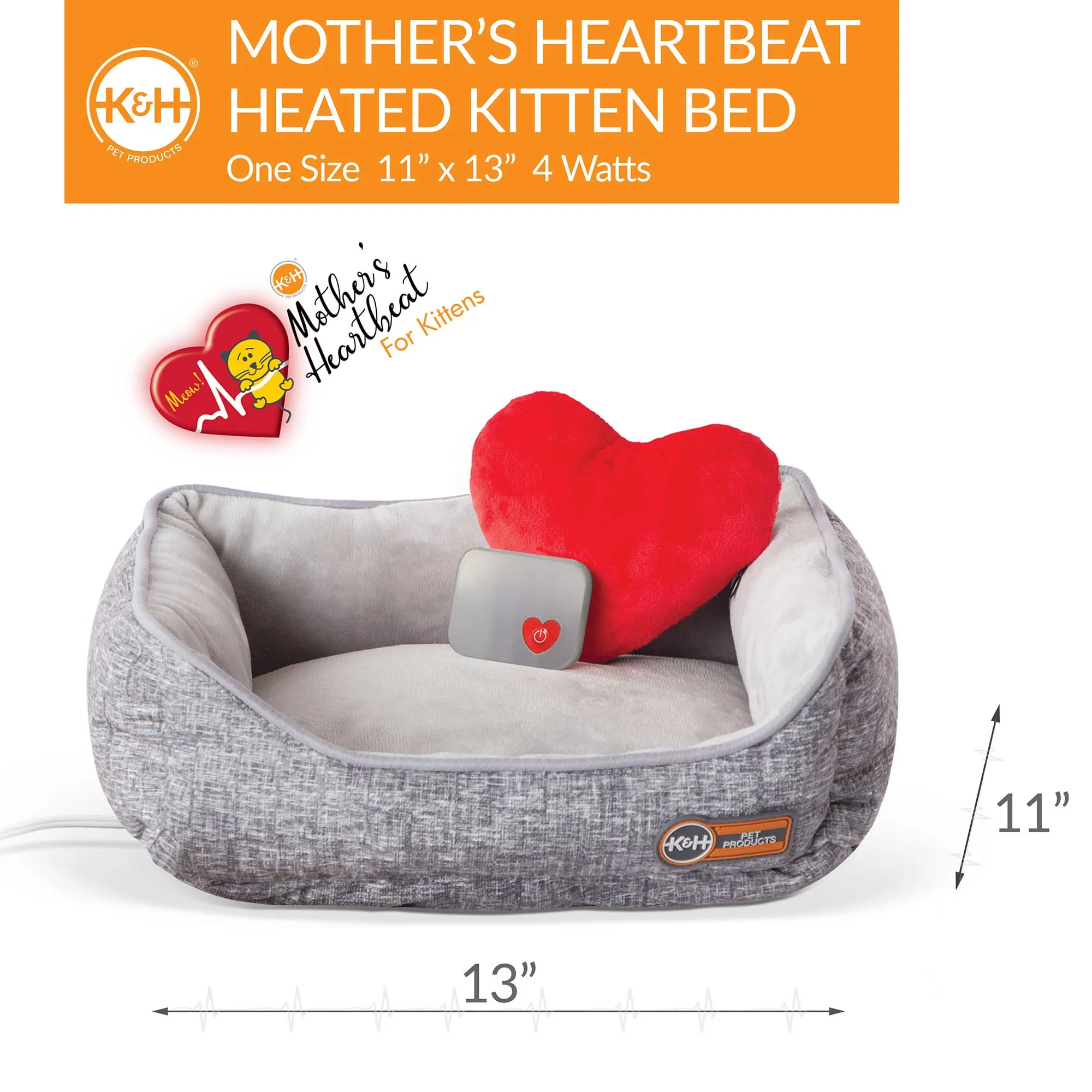 Mother's Heartbeat Heated Kitty Bed w/Heart Pillow