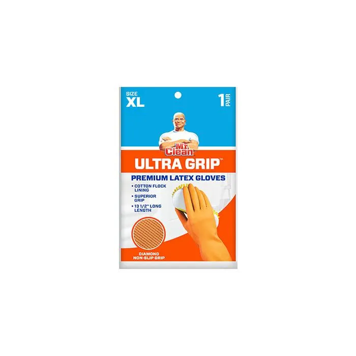 Mr. Clean 243038 Ultra Grip Latex Gloves with Grippers, X-Large, 1 Pair