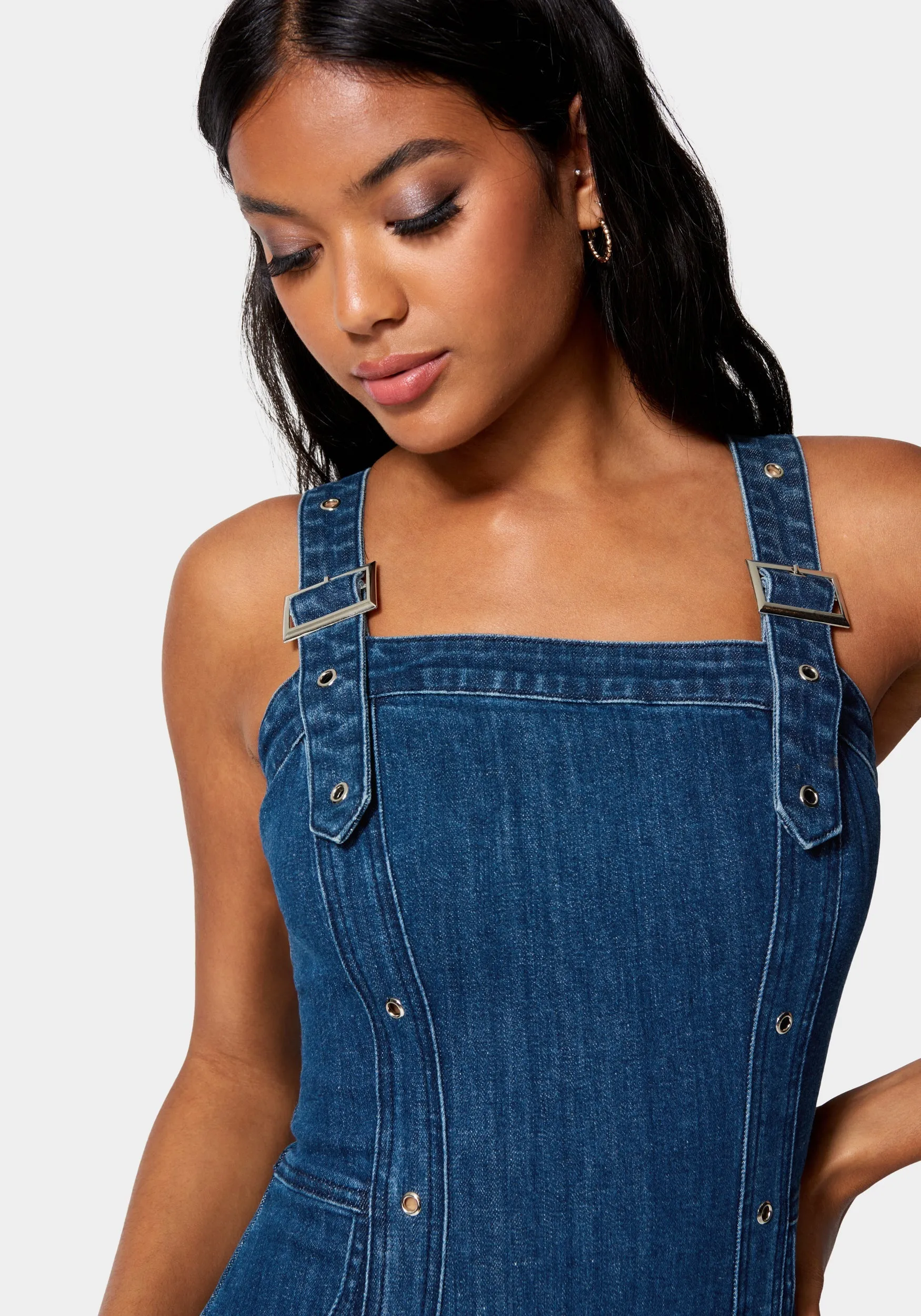 Multi Band Detail Denim Dress