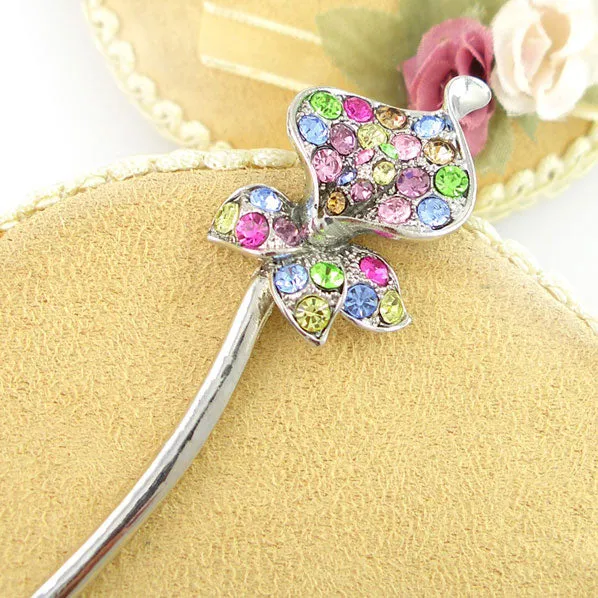 Multi-Colored Calla Czech Crystal Rhinestone Hair Stick 5.7"