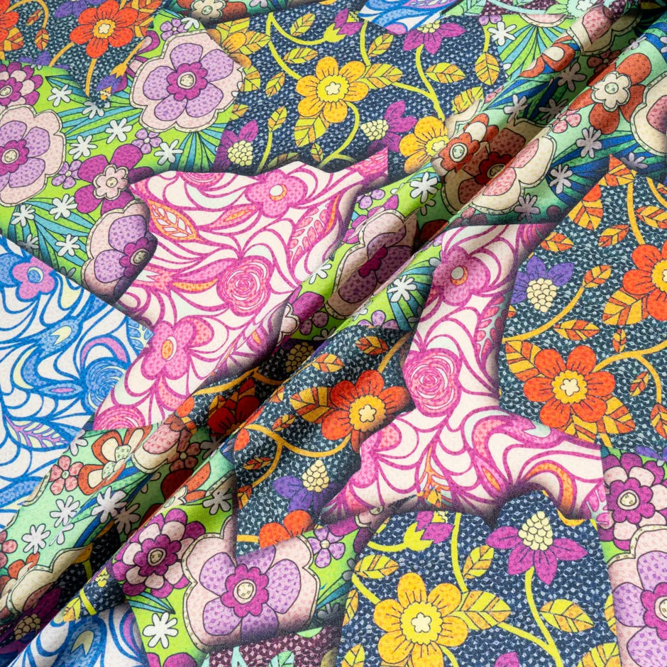 Multi-Coloured Patchwork Floral Printed Silk