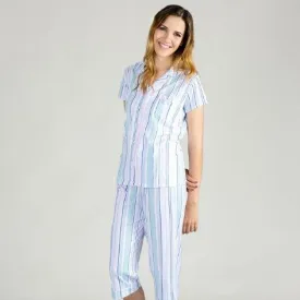 Multi Stripe Notch Collar Capri Set