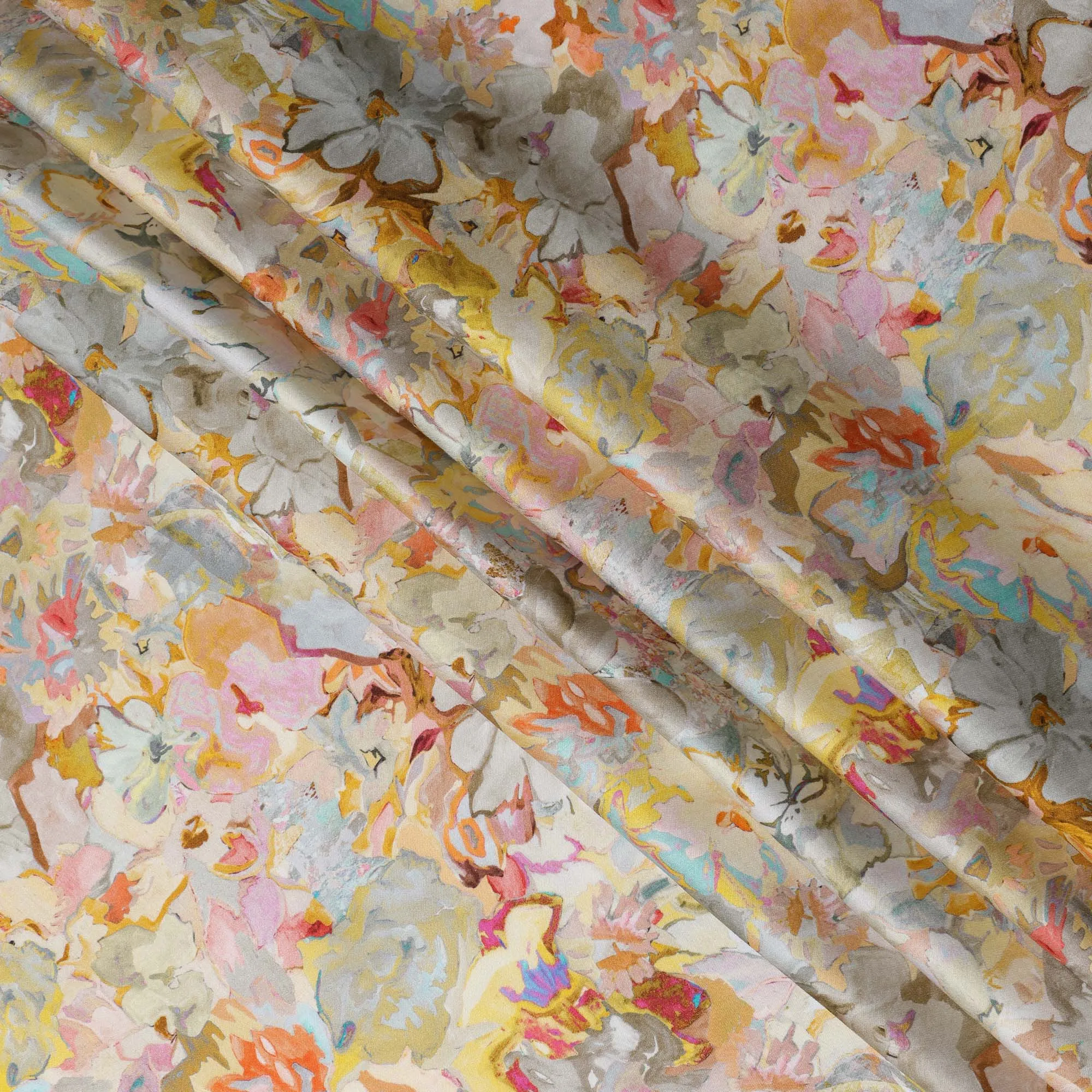 Multicolor Synthetic Modal Satin Fabric with Floral Print, 110 cm Width-D20951