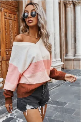 Multicolored Pink Stripe Oversized Sweater