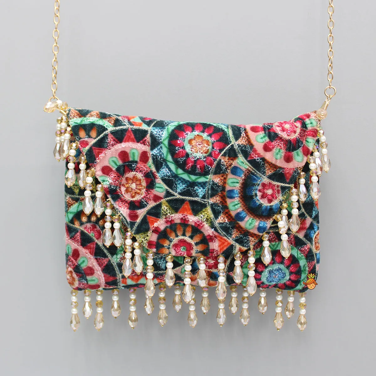 Multicoloured Printed And Embroidered Sling Bag