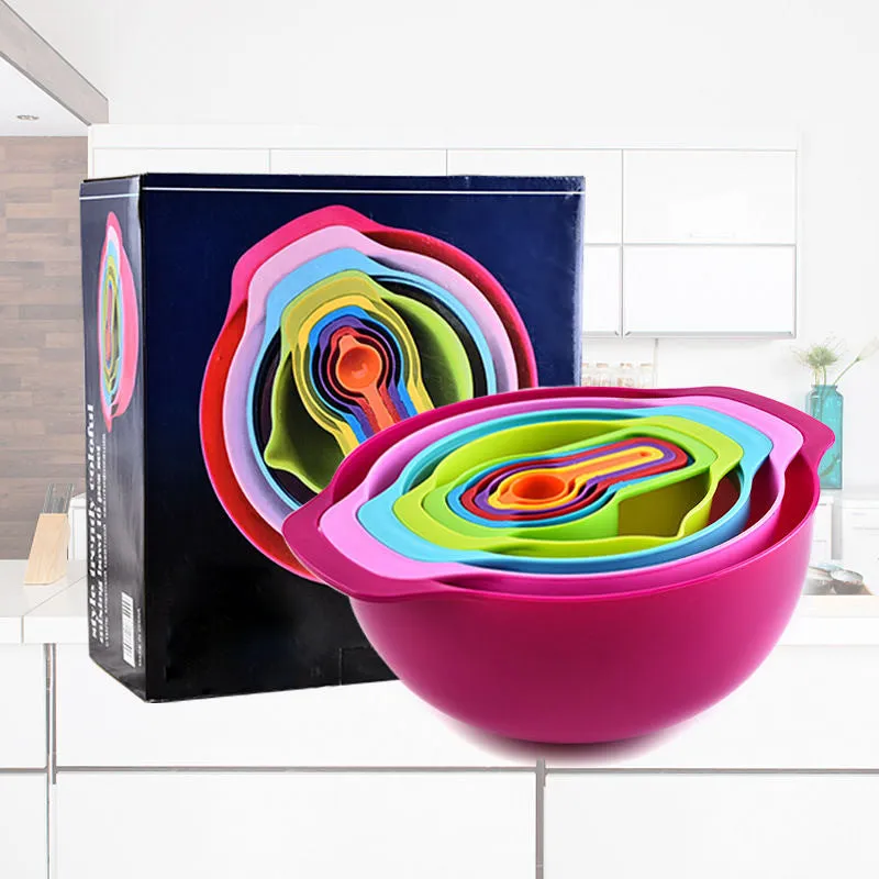 Multifunction Kitchen Plastic Colorful 10Pcs Mixing Bowls Set