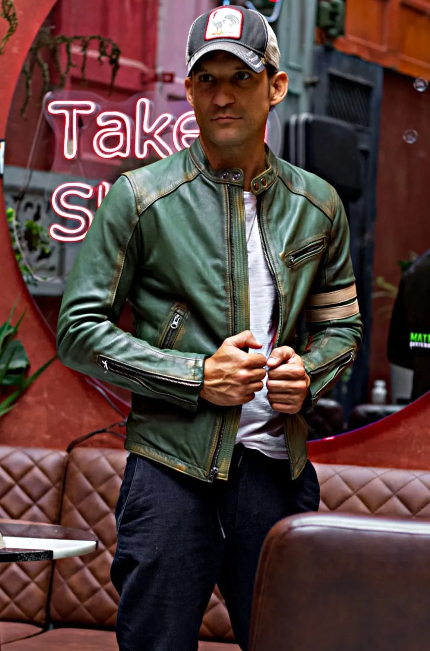 MUSTANG HB Leather Jacket - Special Edition - Green with Stripes