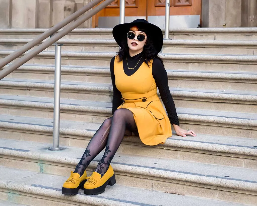 Mustard Faux Suede Fringe Loafer Platform