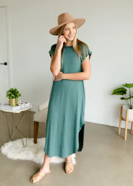 Muted Jade Round Hem T-Shirt Dress