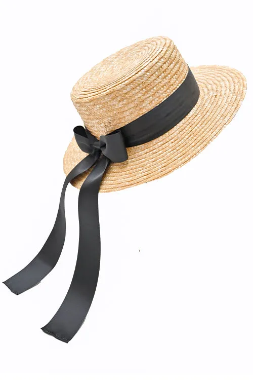 Myaraa Black Long Tail Bow Boater Hat