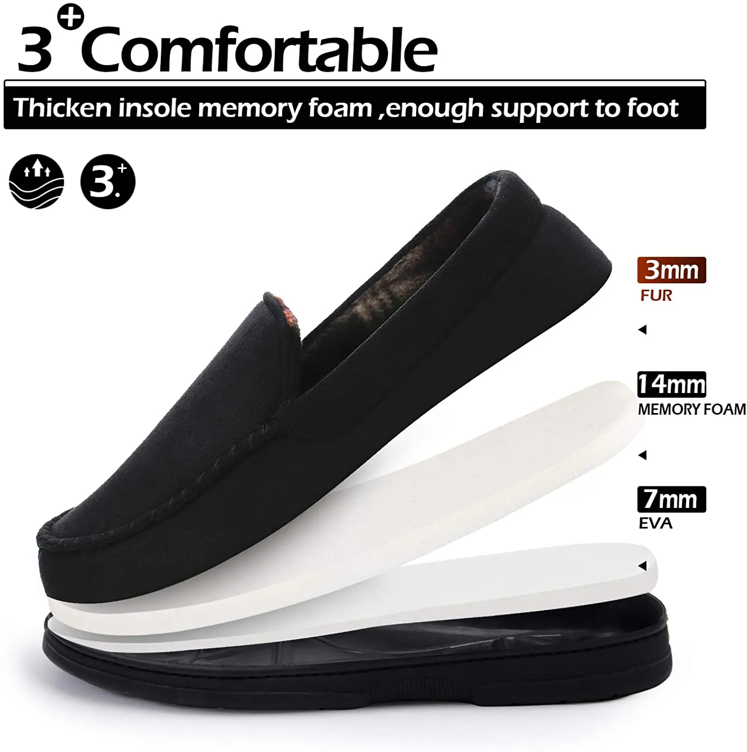 mysoft Men's Moccasin Slippers Memory Foam Warm Cotton Winter House Shoes Anti-Slip Sole Indoor/Outdoor