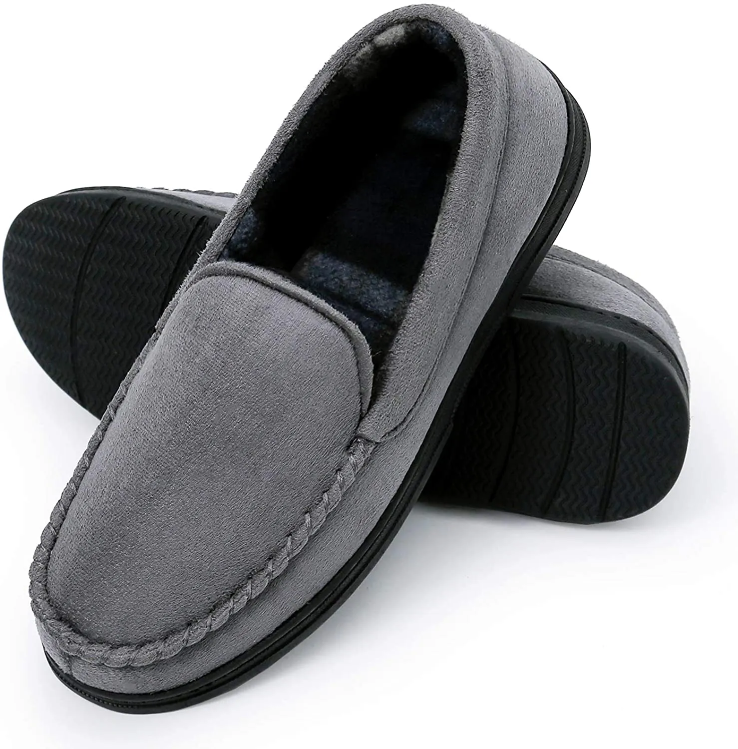 mysoft Men's Moccasin Slippers Memory Foam Warm Cotton Winter House Shoes Anti-Slip Sole Indoor/Outdoor