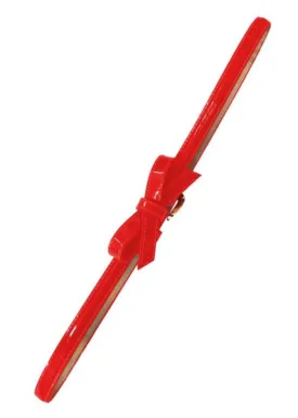 Narrow Patent Bow Belt in Red