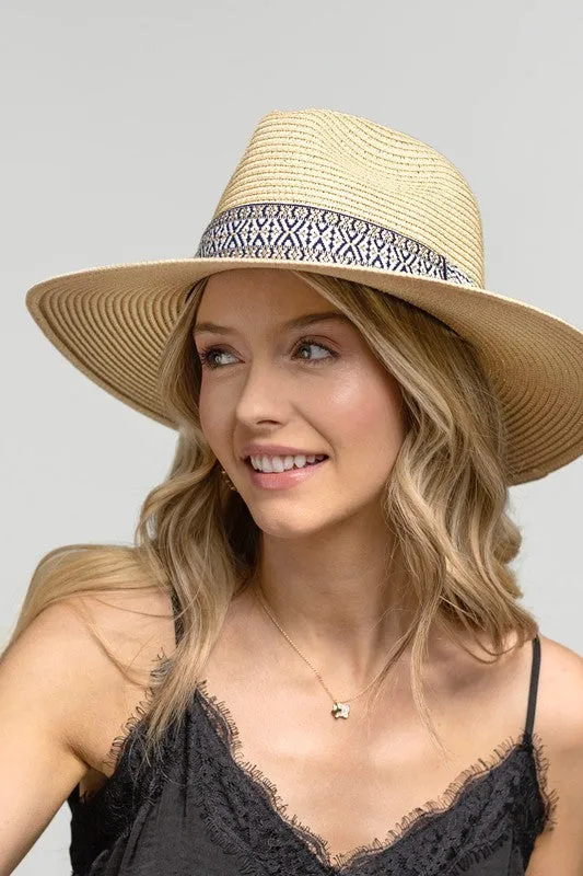 Natural Boho Panama Hat with Ethnic Band