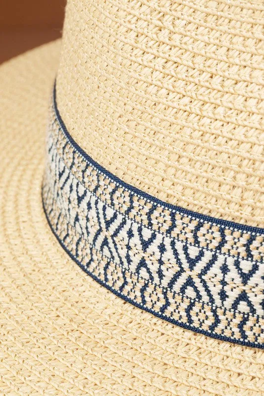 Natural Boho Panama Hat with Ethnic Band