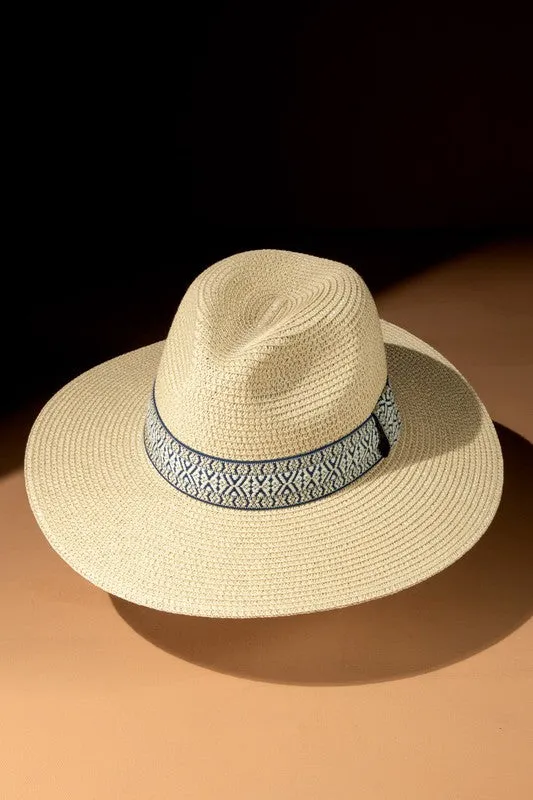 Natural Boho Panama Hat with Ethnic Band