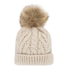 Natural Color Cable Knit Pom Hat