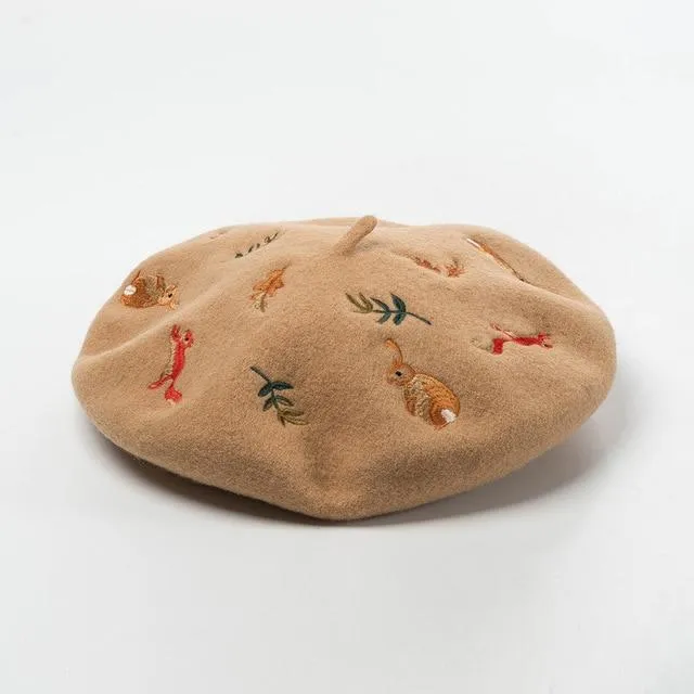 Nature Inspired Embroidered Beret