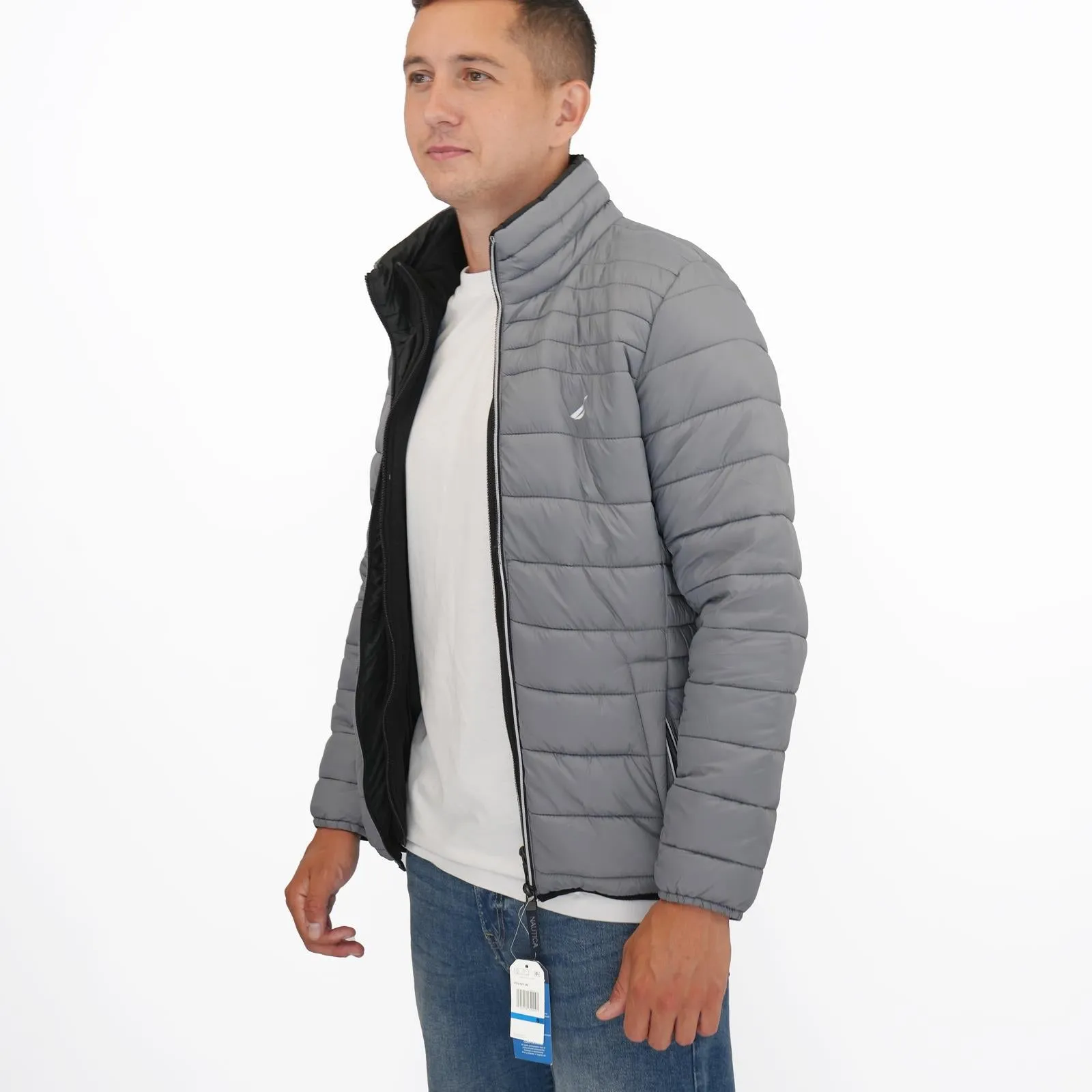 Nautica Performance Double Zip Puffer Jacket Grey