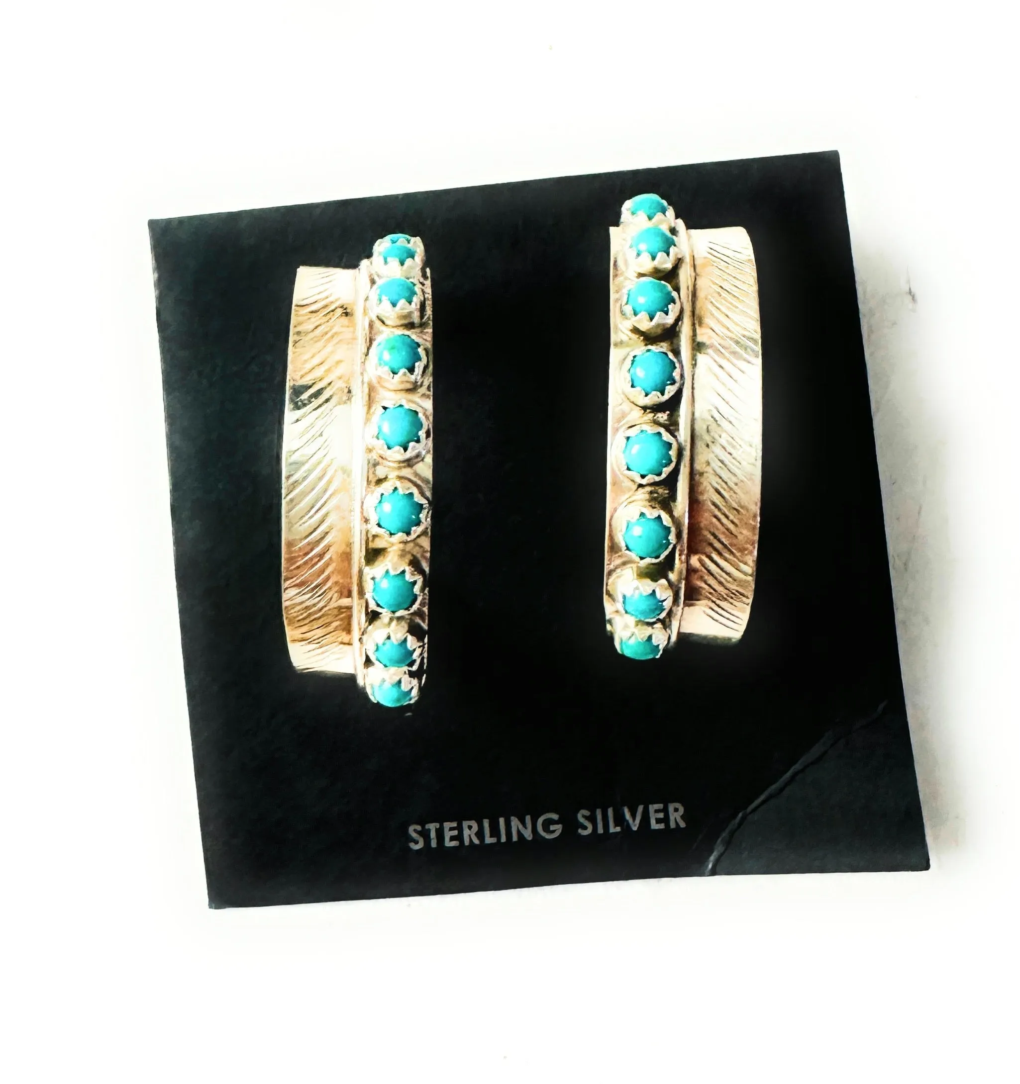 Navajo Turquoise & Sterling Silver Hoop Earrings