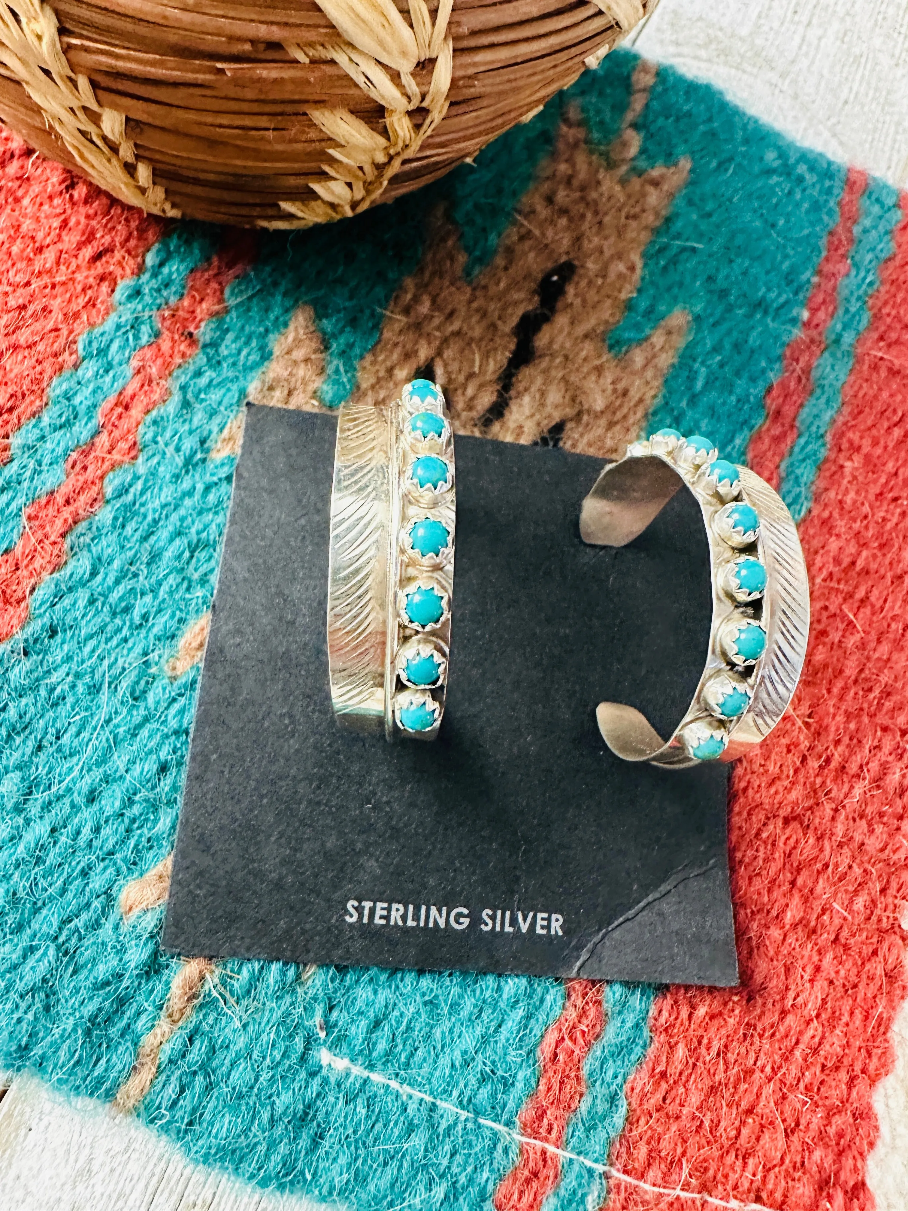 Navajo Turquoise & Sterling Silver Hoop Earrings