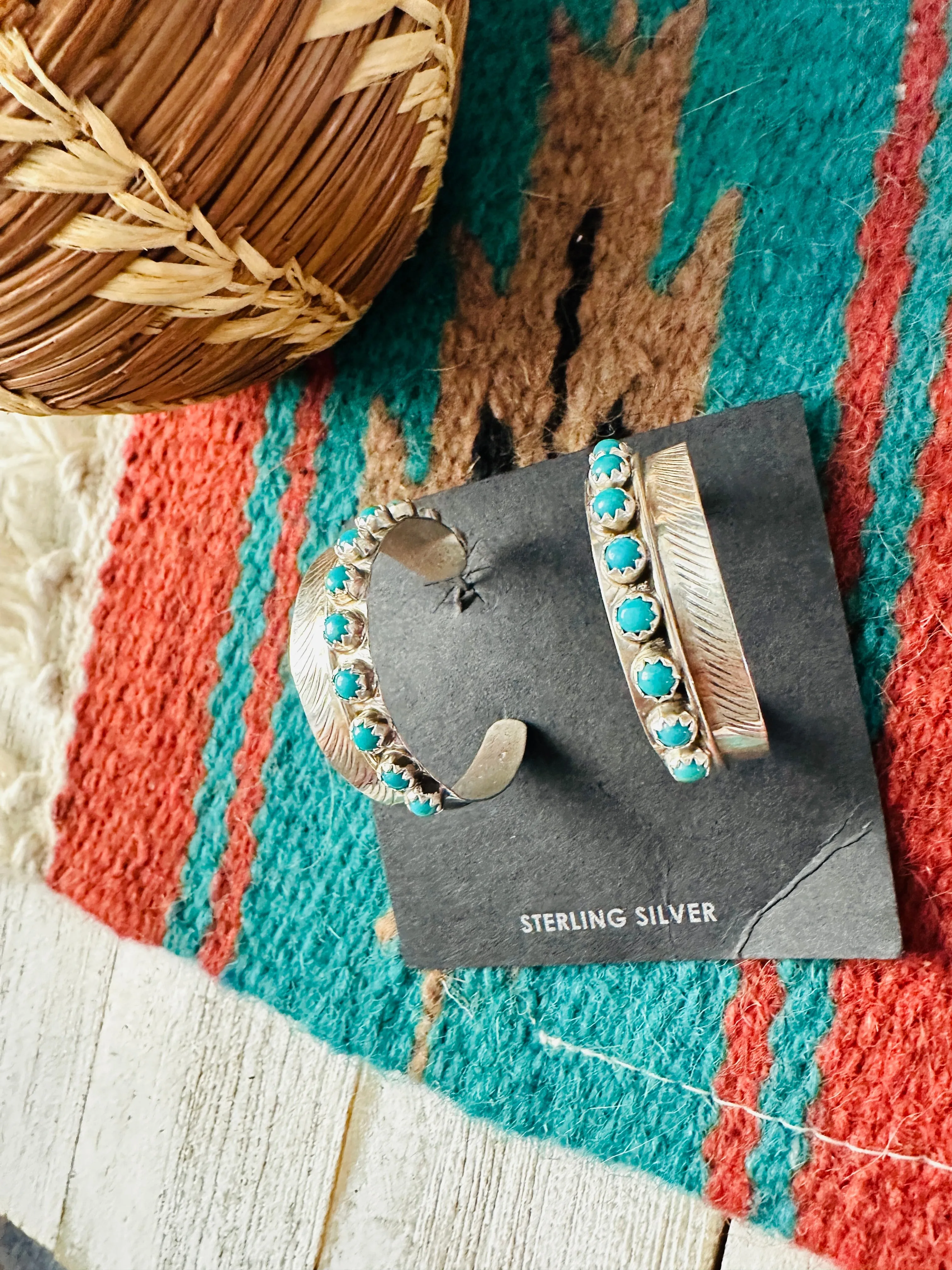 Navajo Turquoise & Sterling Silver Hoop Earrings