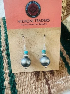 Navajo Turquoise & Sterling Silver Pearl Dangle Earrings