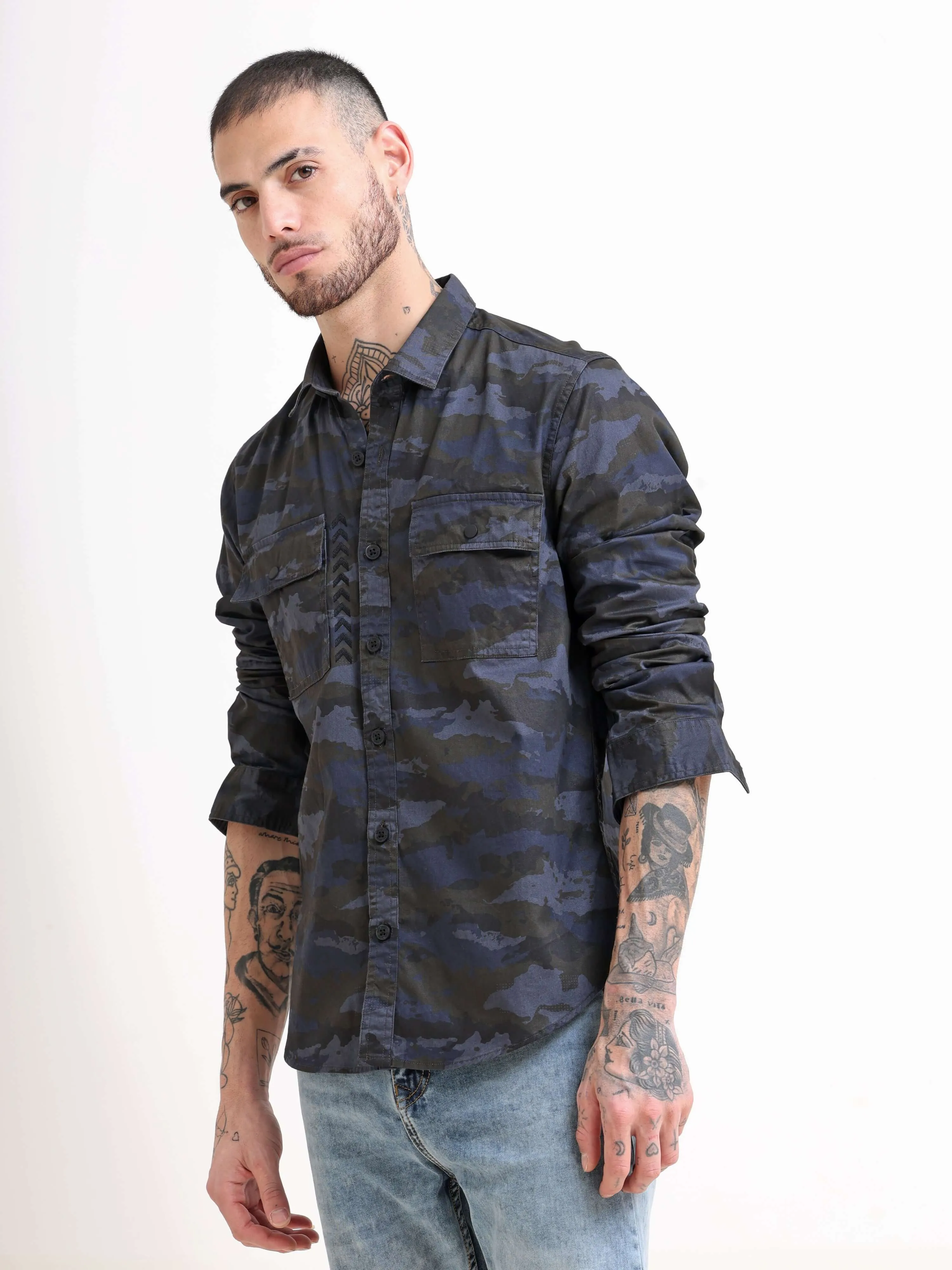 Naval Force Grey & Blue Camo Shirt