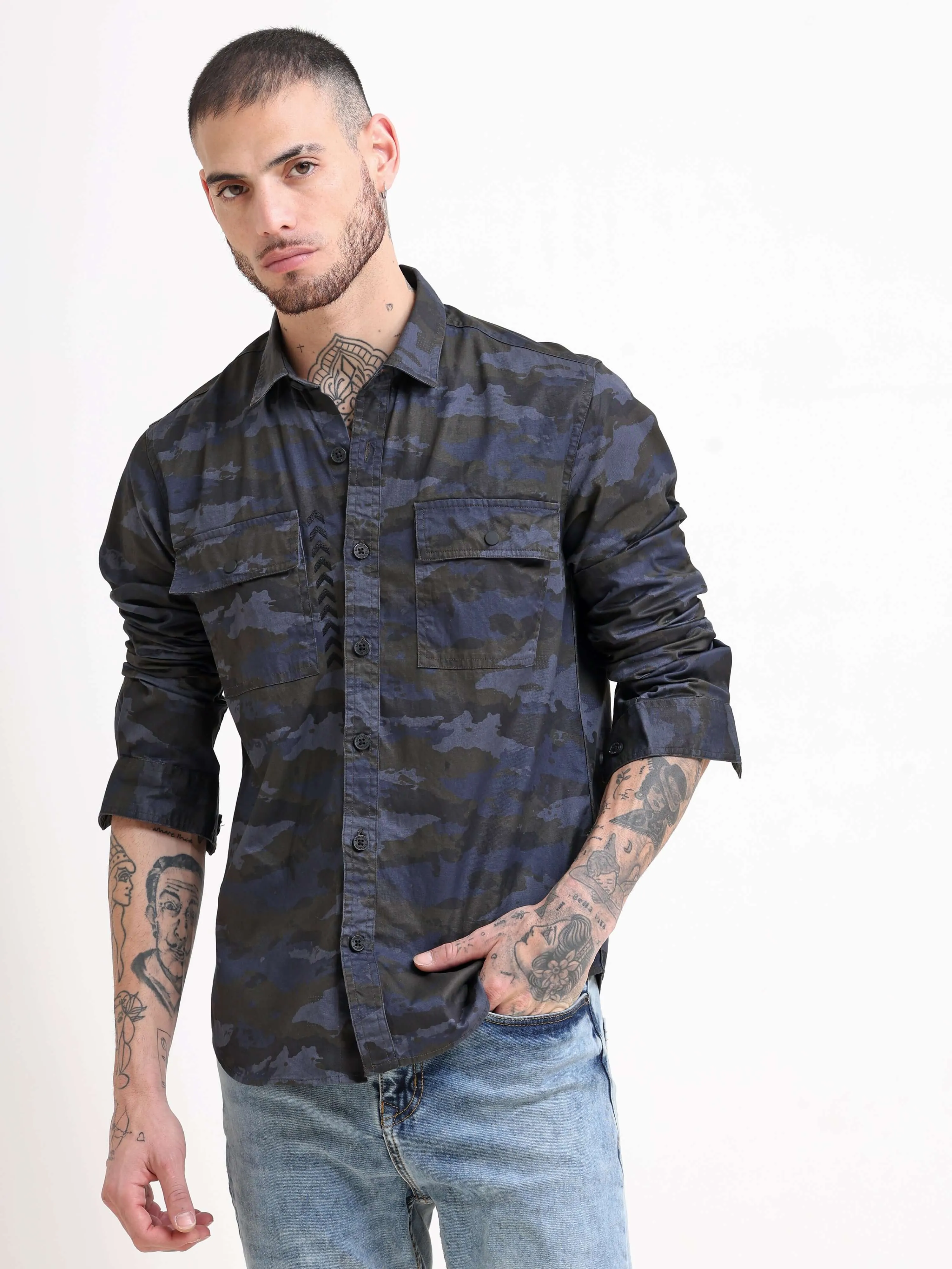 Naval Force Grey & Blue Camo Shirt