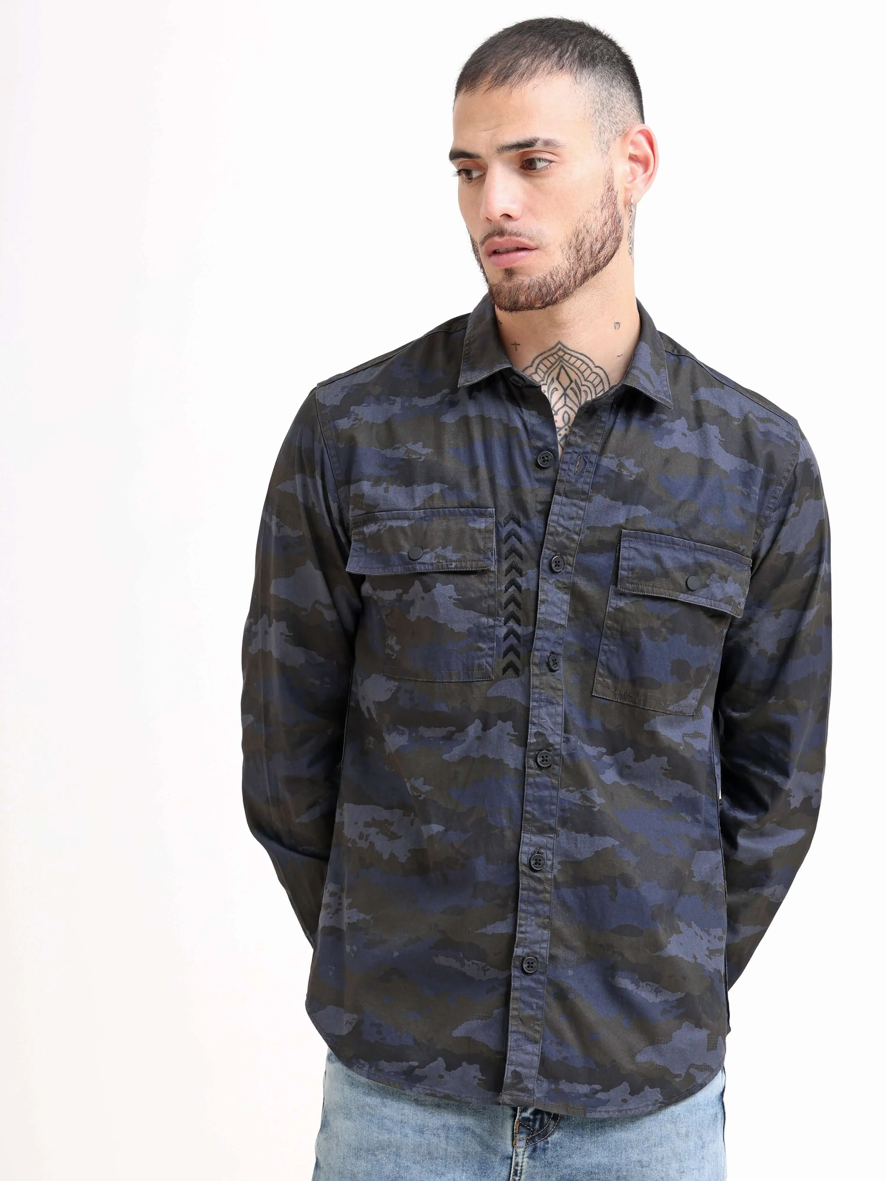 Naval Force Grey & Blue Camo Shirt