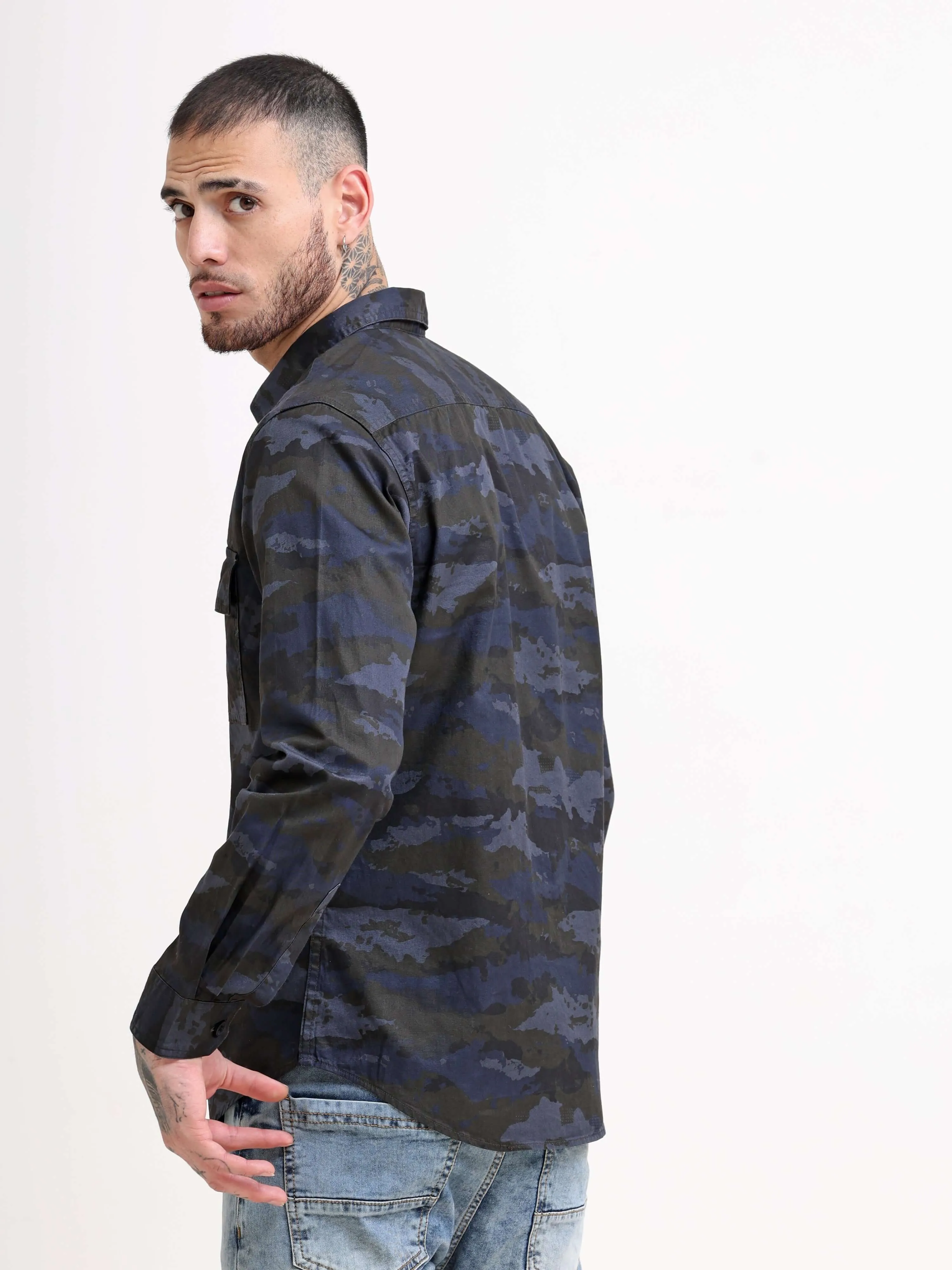 Naval Force Grey & Blue Camo Shirt