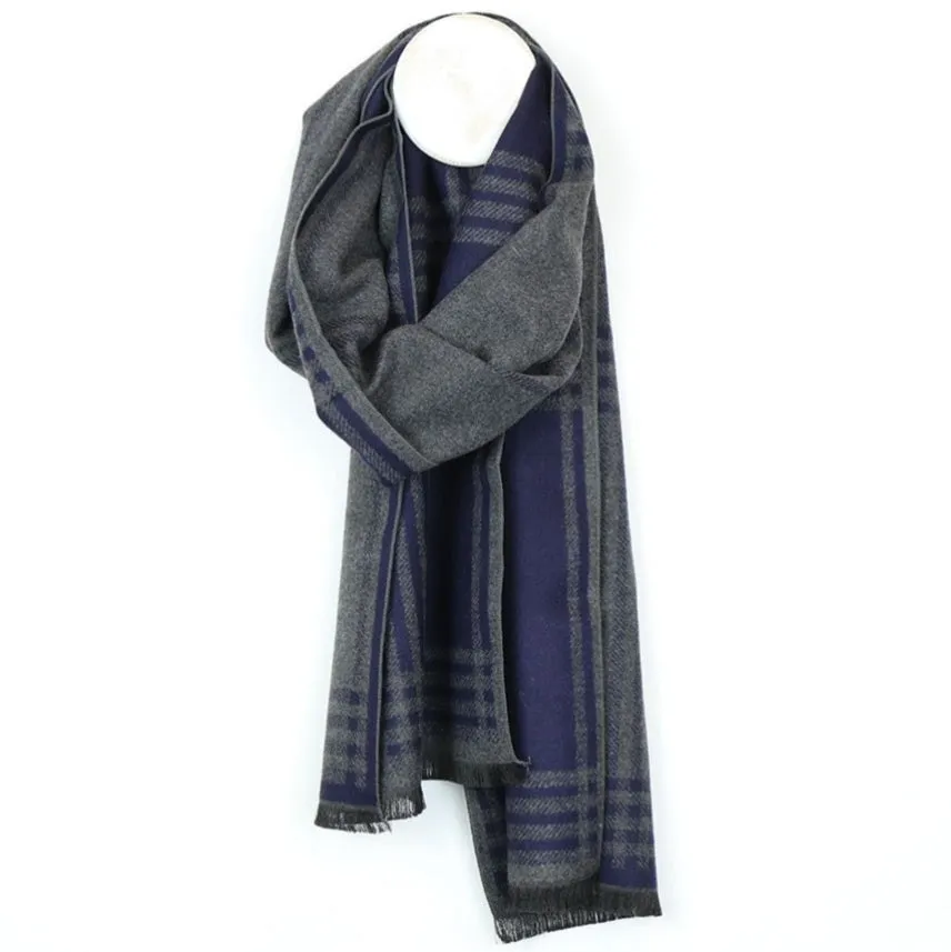 Navy & Grey Plaid Check Scarf