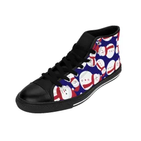 Navy Blue Christmas Men's Sneakers, Red White Snowman High-Top Sneakers (US Size 6-14)