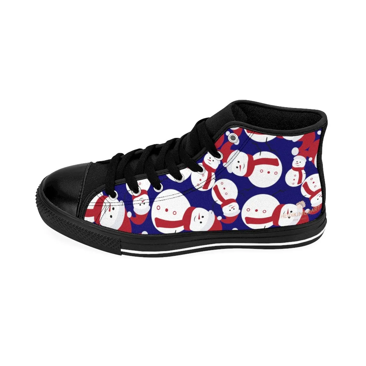 Navy Blue Christmas Men's Sneakers, Red White Snowman High-Top Sneakers (US Size 6-14)