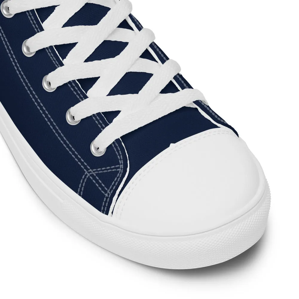 Navy Blue Color Men's High Tops, Solid Dark Blue Color Men’s High Top Canvas Sneaker Shoes (US Size: 5-13)