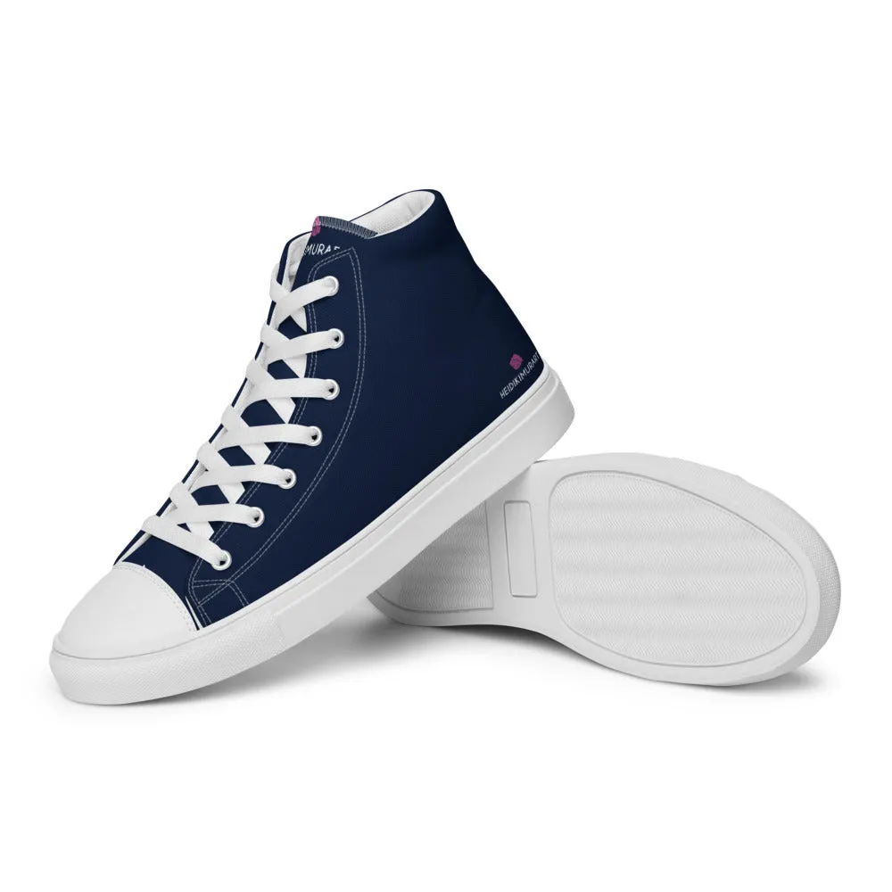 Navy Blue Color Men's High Tops, Solid Dark Blue Color Men’s High Top Canvas Sneaker Shoes (US Size: 5-13)