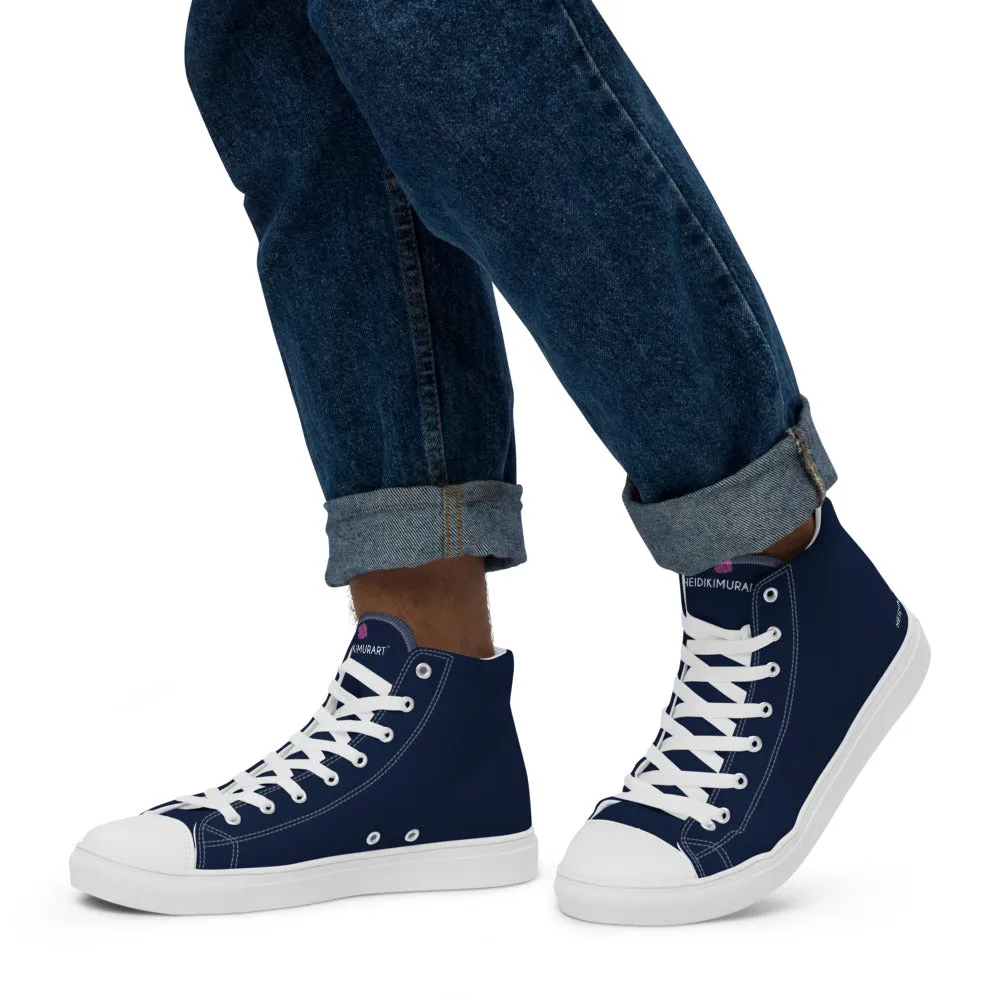 Navy Blue Color Men's High Tops, Solid Dark Blue Color Men’s High Top Canvas Sneaker Shoes (US Size: 5-13)