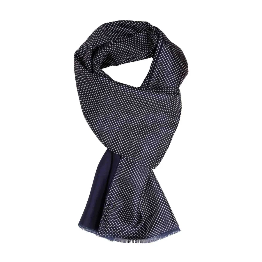 NAVY BLUE WITH SMALL SQUARE DOTS SILK SCARF