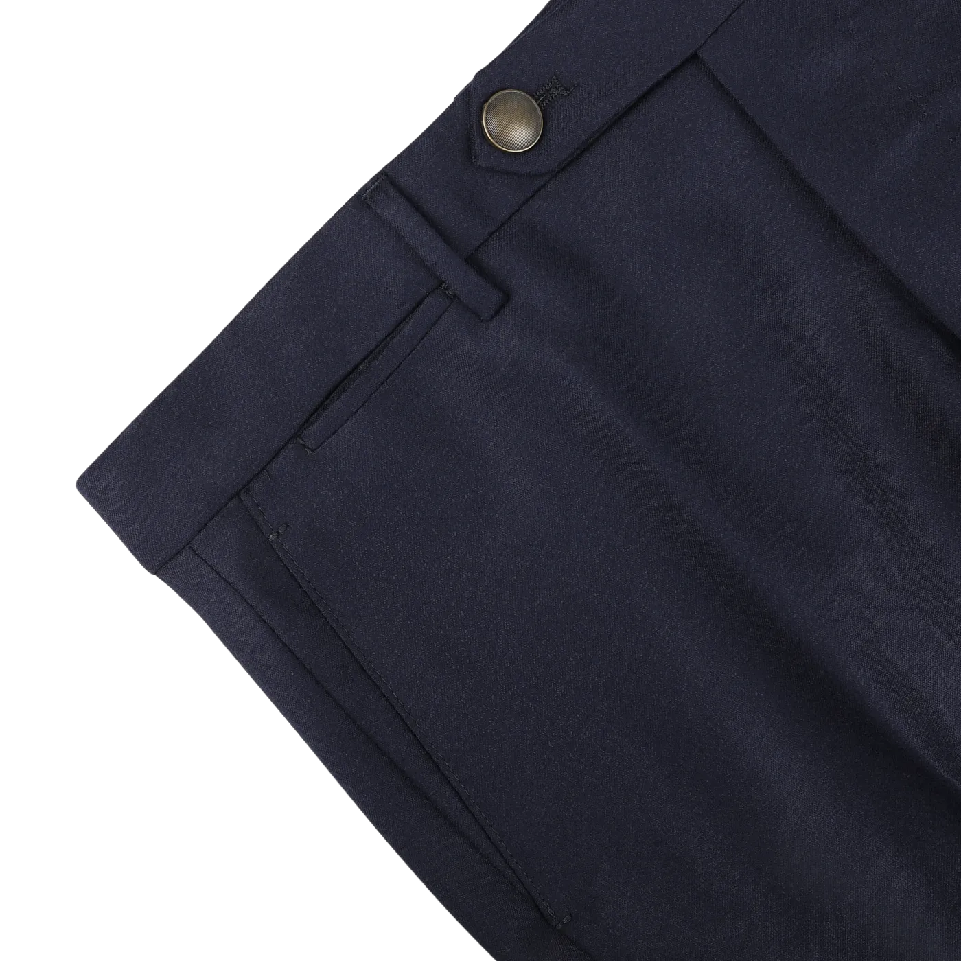 Navy Blue Wool Flannel Flat Front Trousers