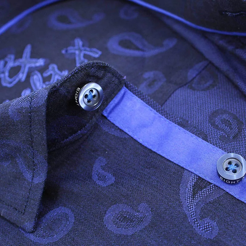 Navy Button Down Paisley Jacquard Shirt