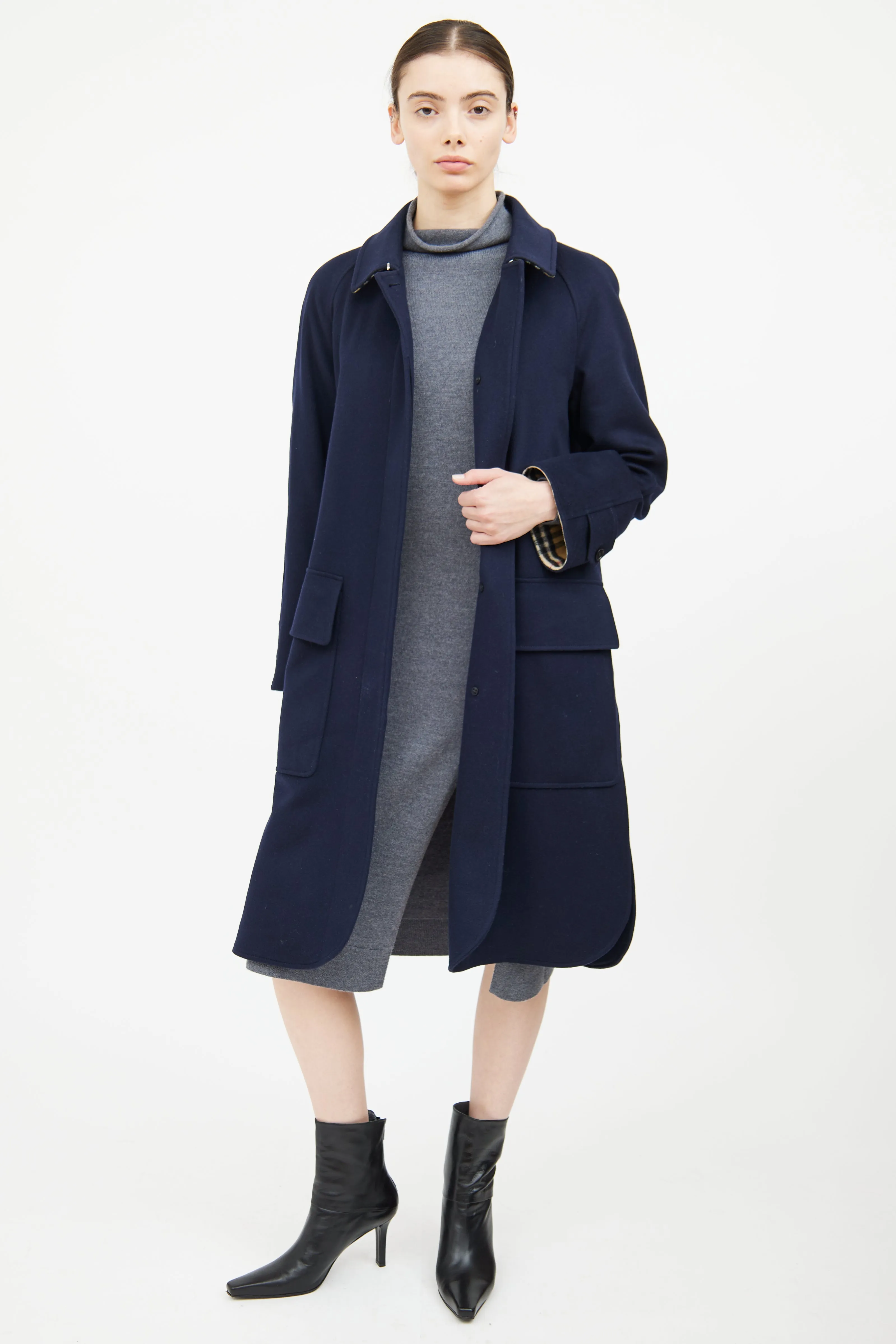 Navy Cashmere Button Coat