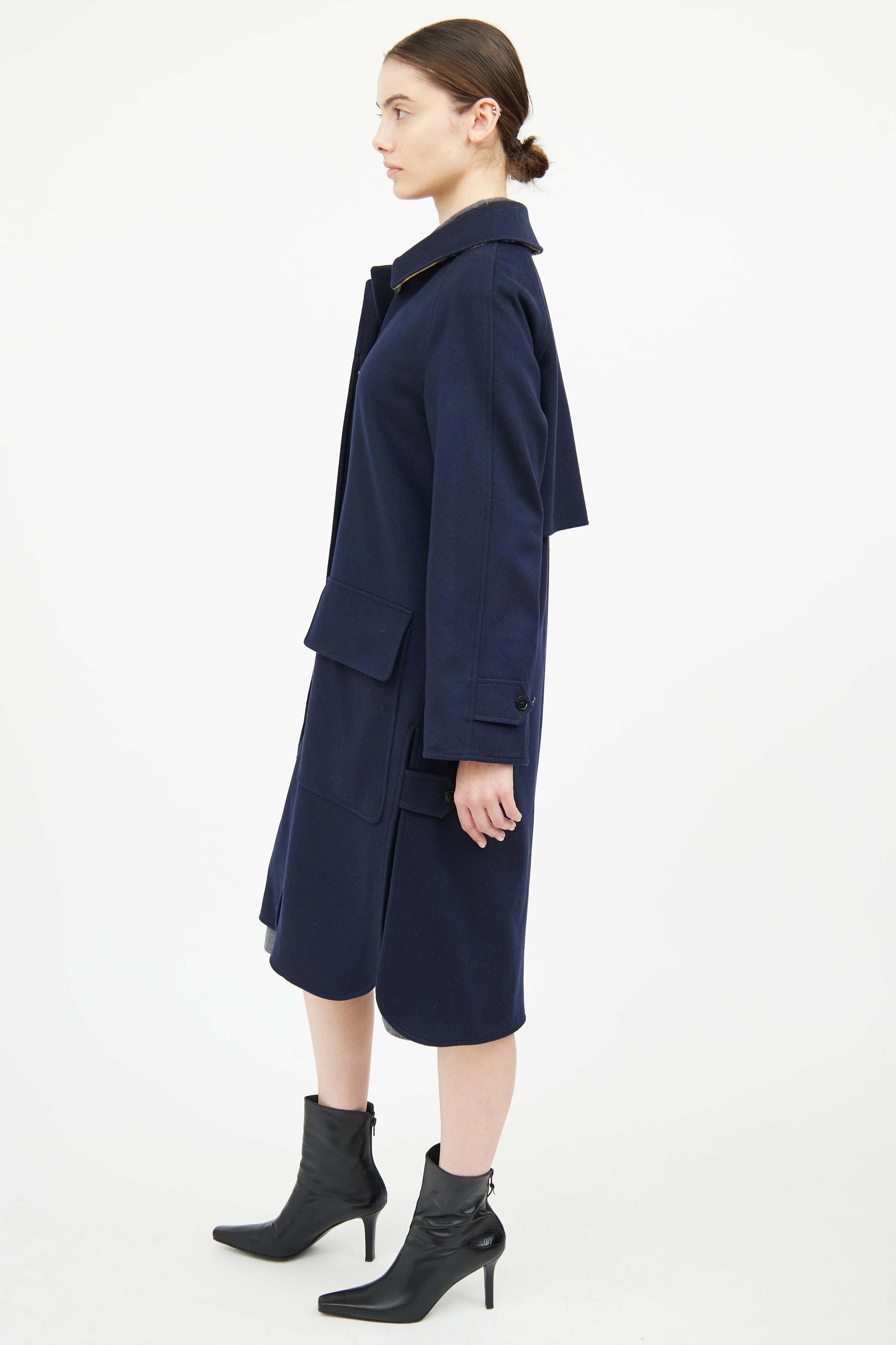 Navy Cashmere Button Coat