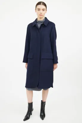 Navy Cashmere Button Coat