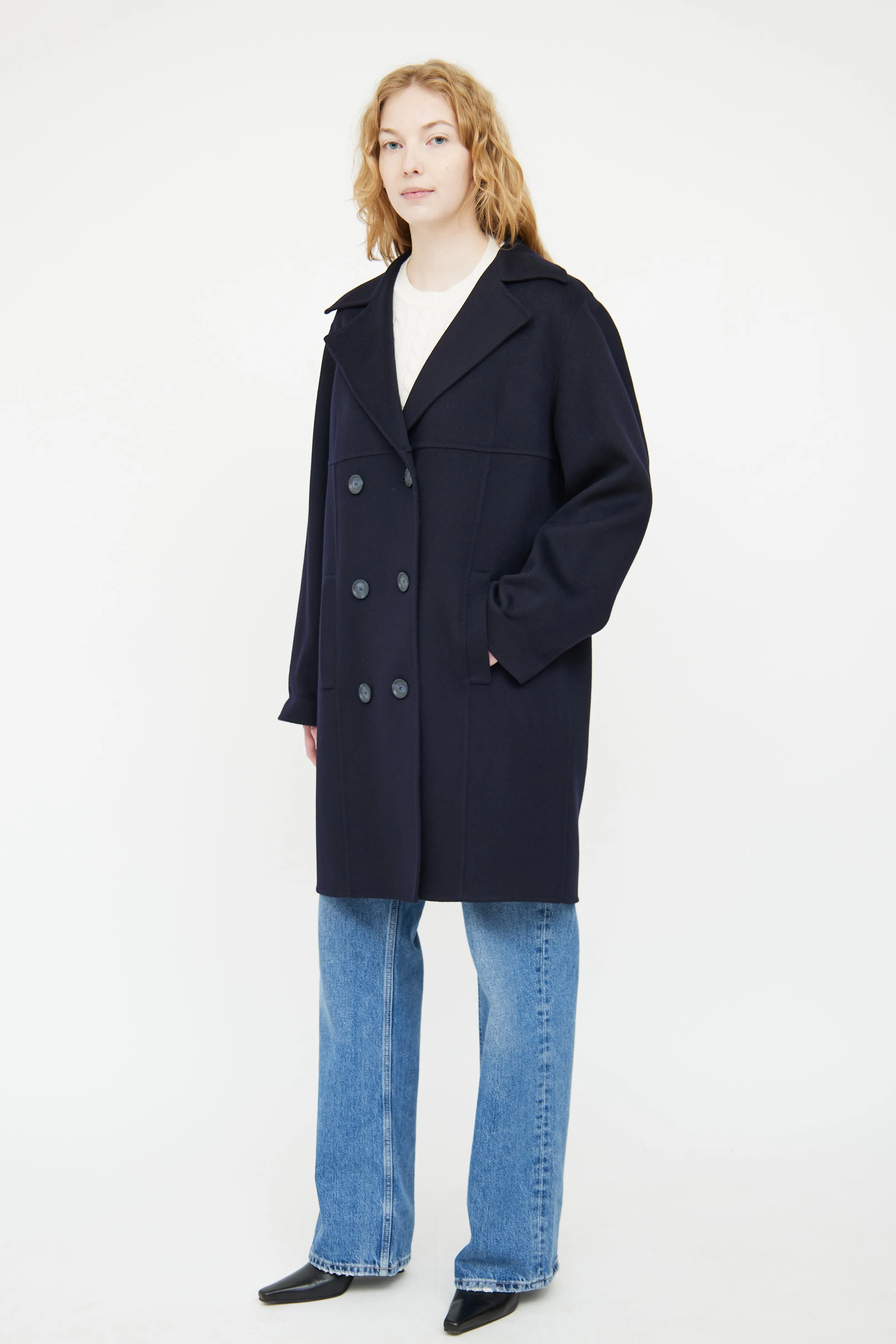 Navy Cashmere Double Breasted Coat