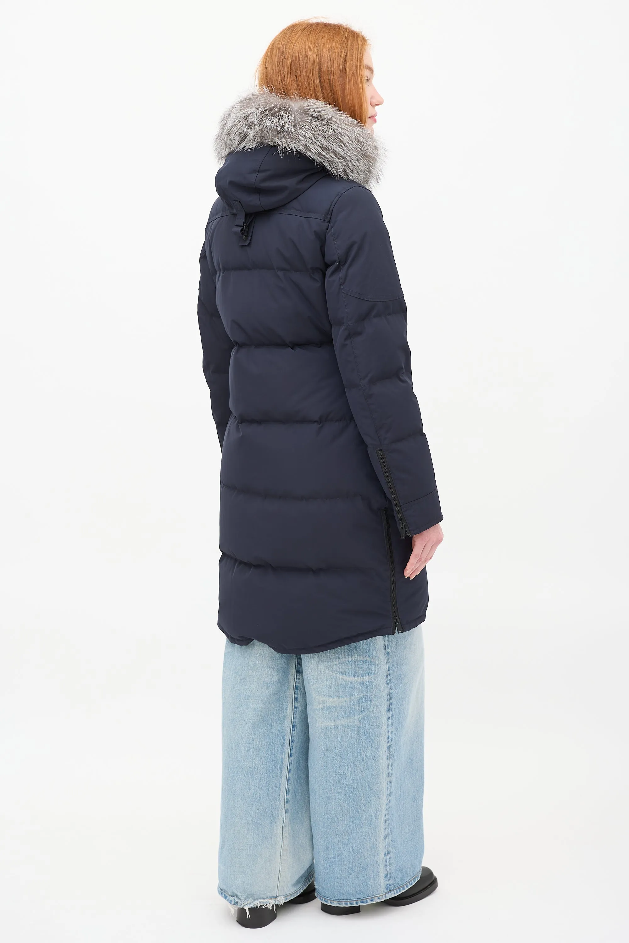 Navy Causapscal Down & Fur Hood Parka Coat